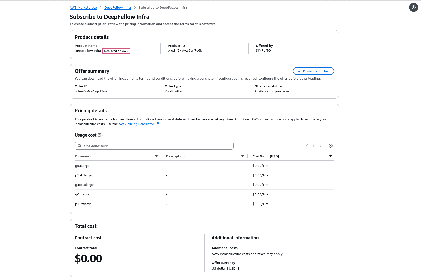 Purchase view of DeepFellow Infra.