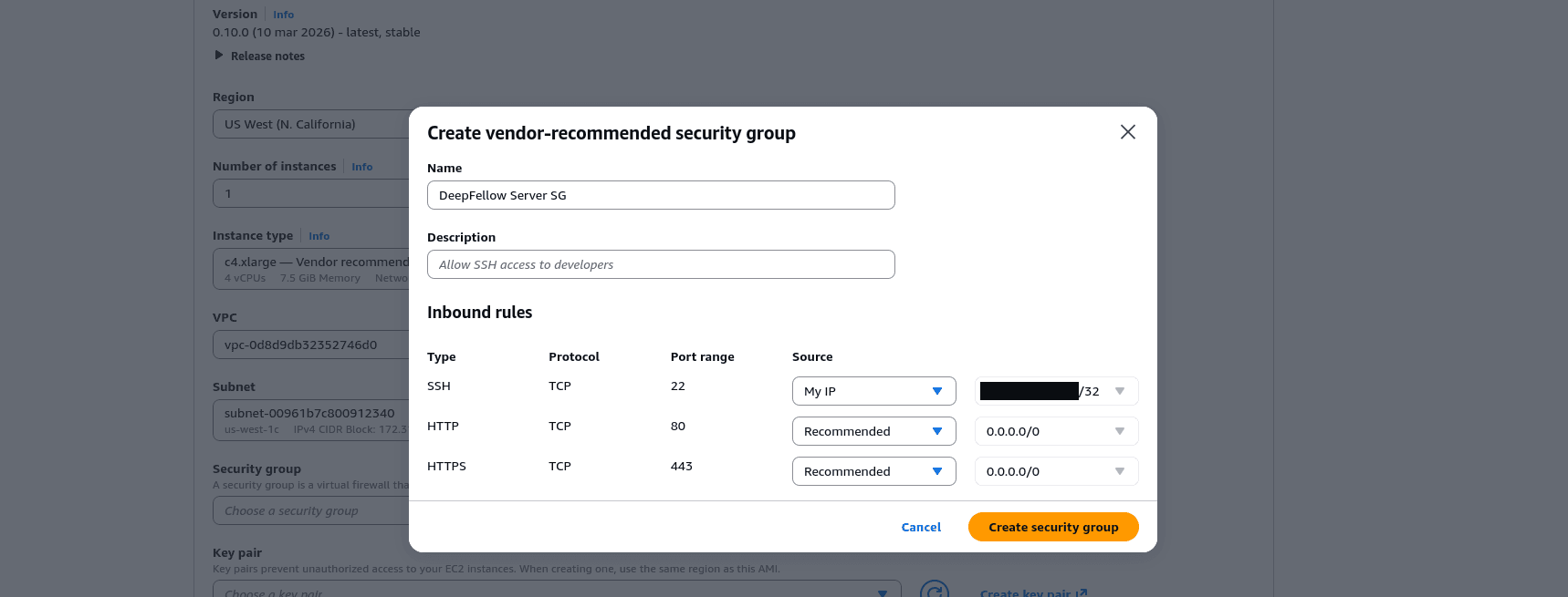 Security group configuration.