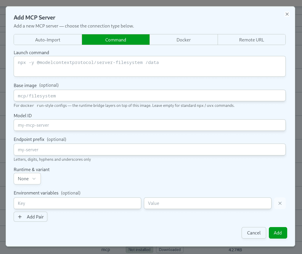 Command mode form — Python and Node.js variants