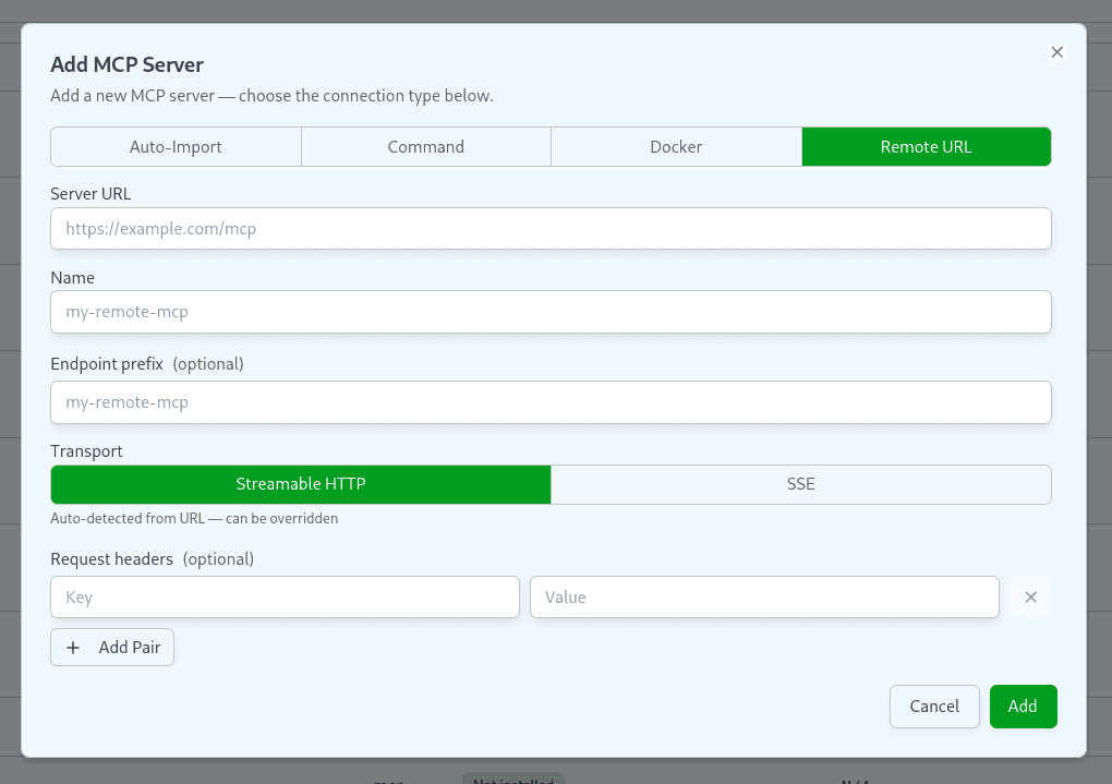 Remote URL mode form
