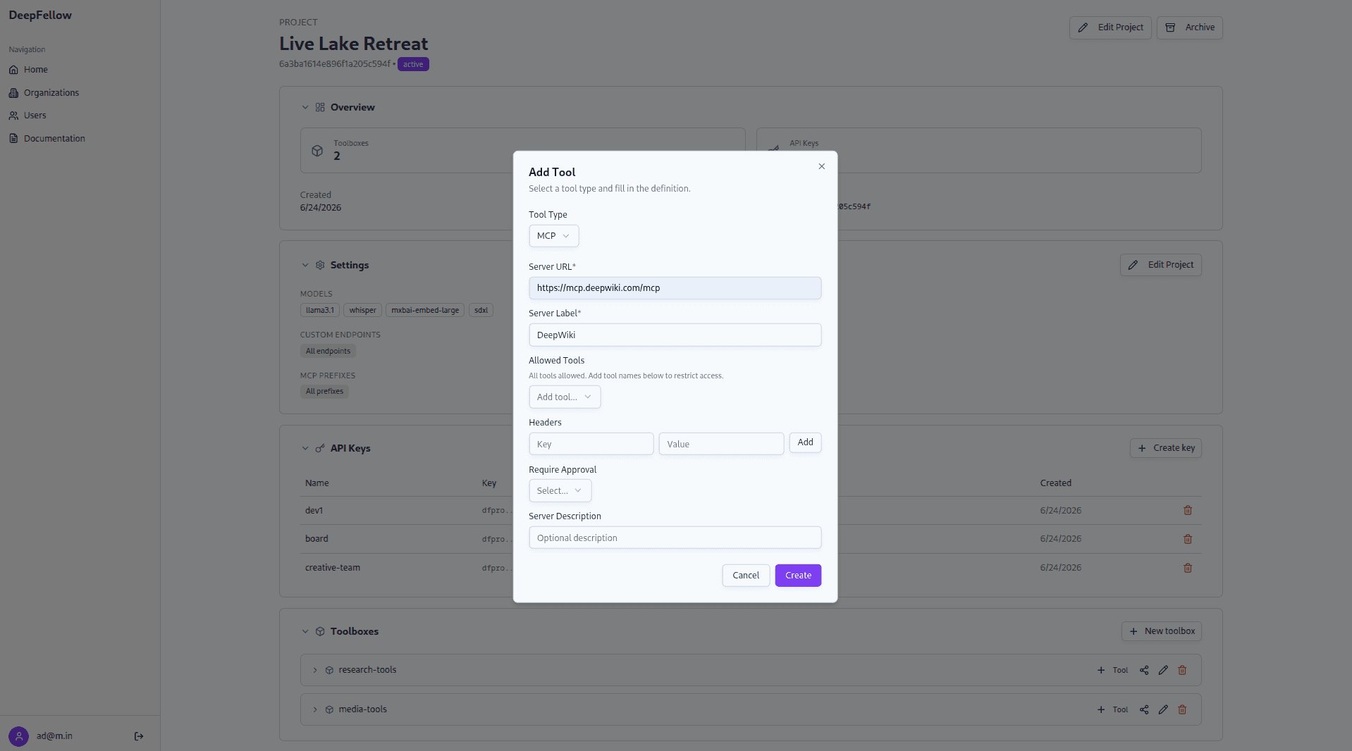Add Tool dialog for an External MCP tool