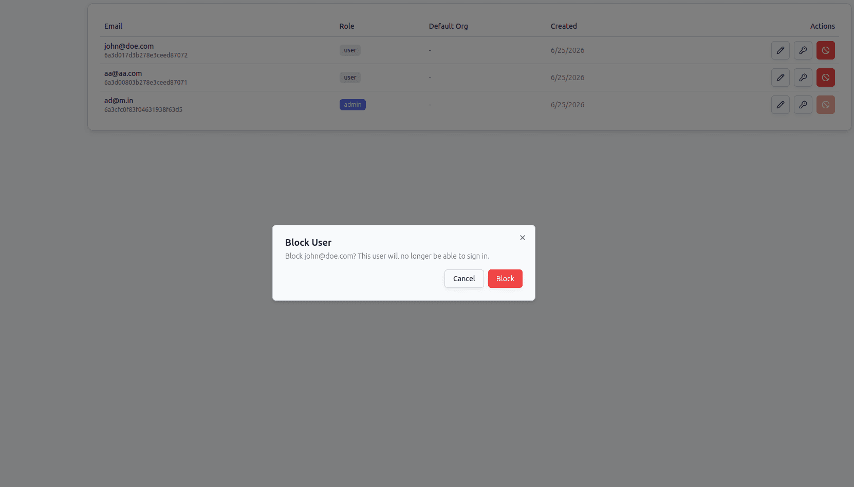 confirmation dialog asking whether to block the selected user