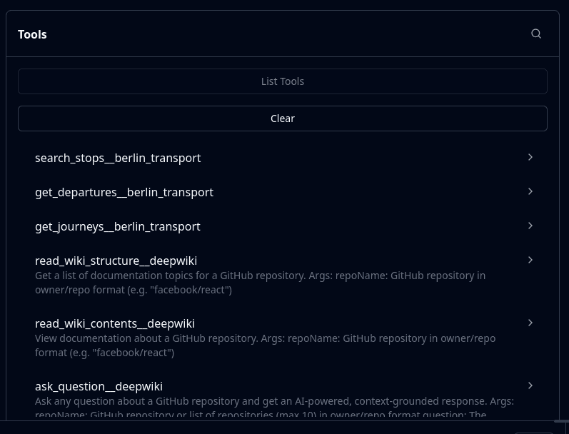 Tool list in MCP Inspector.