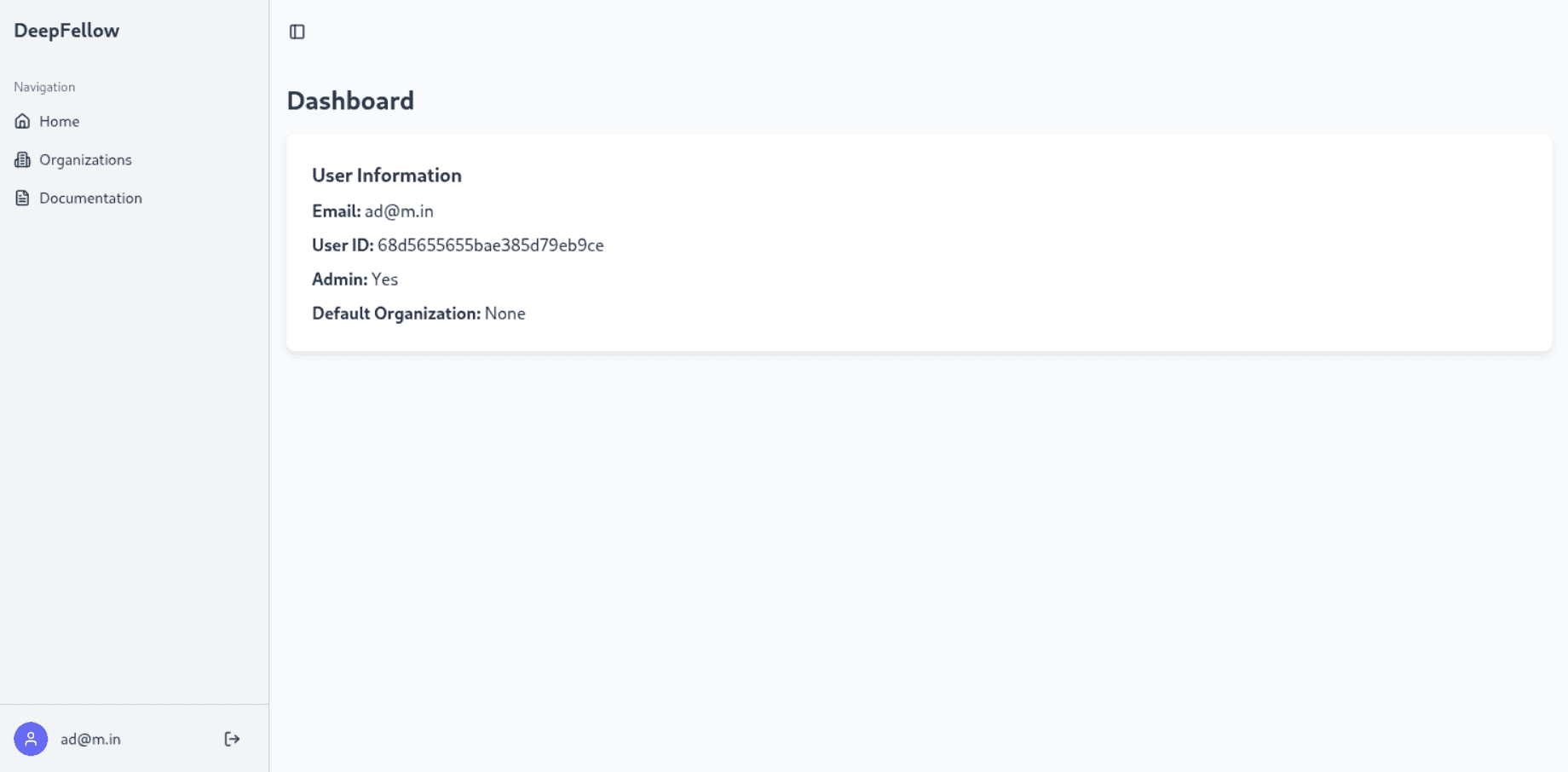 DeepFellow Server Web Panel with example user data